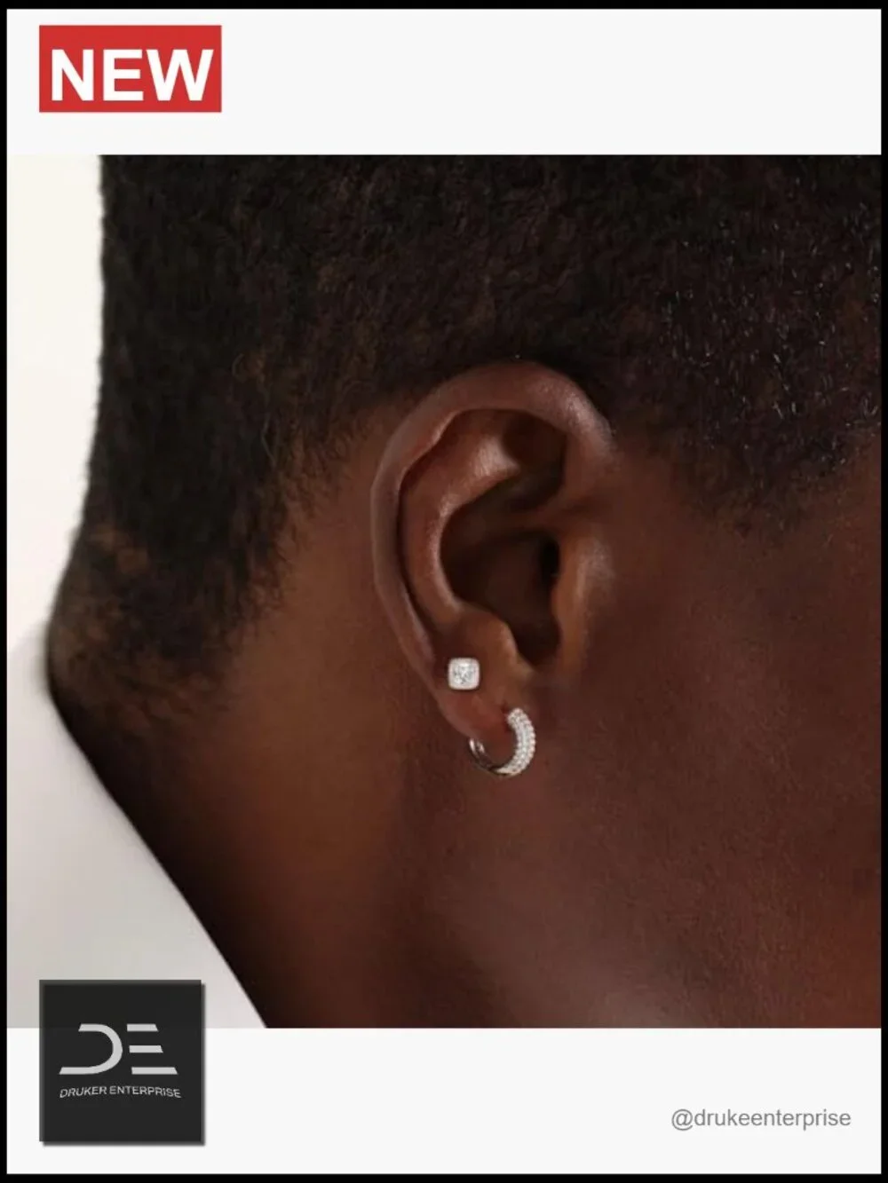 2 Pairs 14K Gold/Silver-Plated CZ Stud & Hoop Earrings Set for Men Women